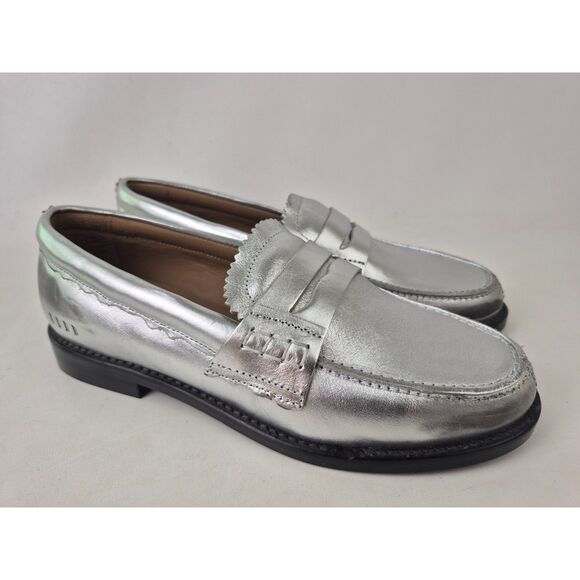 Golden Goose Women's Metallic Silver Jerry Leather Loafers Size 38 - Picture 1 of 7